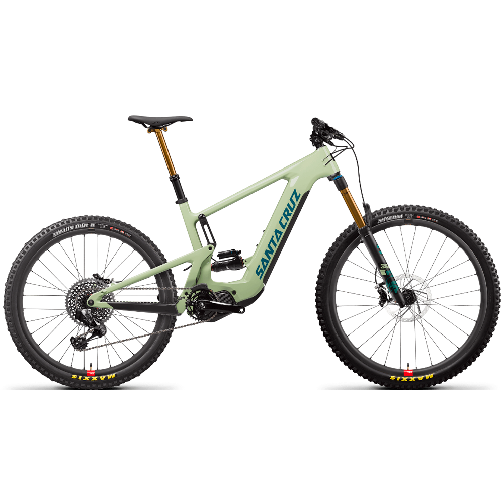 Bicicleta Santa Cruz Heckler CC Kit GX AXS verde con suspensión Fox vista lateral.